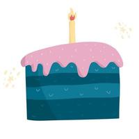 pastel de cumpleaños de diseño plano con vela y decoración. Ilustración de vector de pastel dulce de cumpleaños