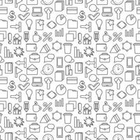 Business strategy wallpaper. Black and white marketing seamless pattern. Tiling textures with thin line web icons set. Vector illustration. Abstract background for mobile app, website, presentation.