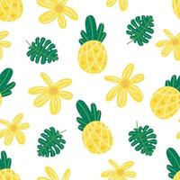 patrón de vector transparente de flores de piña. repitiendo vacaciones, trópicos, fondo exótico con frutas de verano. uso para embalaje de papel de regalo de tela