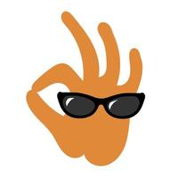 The hand in dark glasses shows the Ok gesture vector