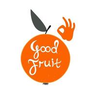 buen fruto silueta naranja con texto. vector