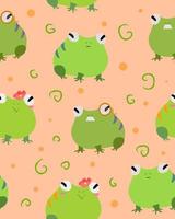 Pattern with funny green frogs vector