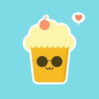 Cupcakes with cute face. kawaii Comic characters. Vector cartoon in flat style. can Use for card, mascot poster, banner, web design and print on t-shirt. Easy to edit.