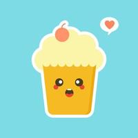 Cupcakes with cute face. kawaii Comic characters. Vector cartoon in flat style. can Use for card, mascot poster, banner, web design and print on t-shirt. Easy to edit.