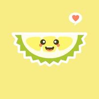 Funny and kawaii durian fruits. Cute Durian character with face expression and emoji . Vector illustration. Use for card, poster, banner, web design and print on t-shirt. Easy to edit.