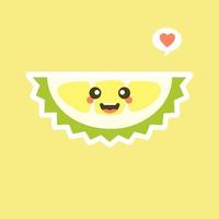 frutas durián divertidas y kawaii. lindo personaje durian con expresión facial y emoji. ilustración vectorial uso para tarjetas, afiches, pancartas, diseño web e impresión en camisetas. fácil de editar vector