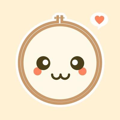 Cute And Kawaii Embroidery Hoop Vector Art Illustration. Brown wooden hoop for embroidery. Cross Stitch Hoop Icon, Frame Hoop For Needle Work,