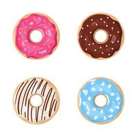 Set of hand drawn colorful sweet donuts isolated on white background