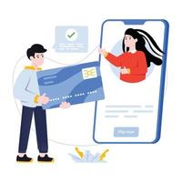 Person paying bill with credit card, flat illustration of card payment vector