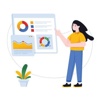 Person monitoring chart, flat illustration of data analyst vector