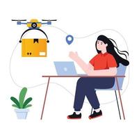 Modern technology, flat illustration of drone delivery vector