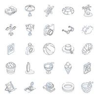 Set of Beach Outline Isometric Icons vector