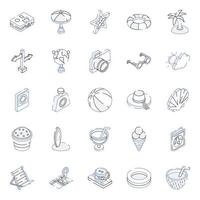 Set of Beach Outline Isometric Icons vector