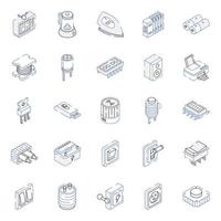 Electronic Components and Appliances Outline Isometric Icons vector