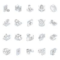 Isometric Outline Icons of VR and Ar vector