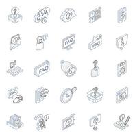 conjunto moderno de iconos isométricos de preguntas frecuentes y consultas vector