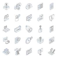 Trendy Set of Faqs and Queries Isometric Icons vector