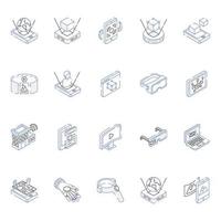 Isometric Outline Icons of Virtual Reality vector