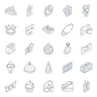 Set of Party Outline Isometric Icons vector