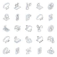 Outline Isometric Icons of Weather Forecast vector