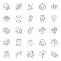 Set of Farming Outline Isometric Icons vector