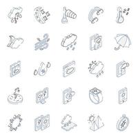 Outline Isometric Icons of Weather vector