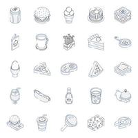 Bundle of Food and Drinks Outline Isometric Icons vector