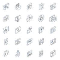 SEO and Development Outline Isometric Icons vector