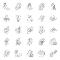 Business Management Outline Isometric Icons vector