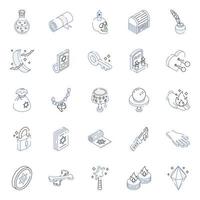 paquete de iconos isométricos de contorno de hechizo mágico vector