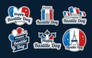 Happy Bastille Day Celebration Stiker Set vector