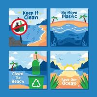 conjunto de redes sociales de limpieza de playas dibujado a mano vector