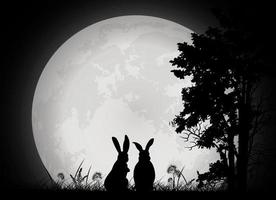 rabbit silhouette with full moon vector