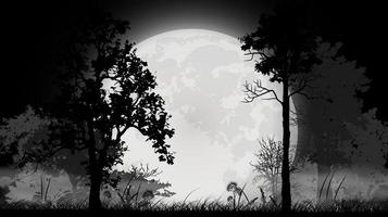 tree silhouette with full moon vector