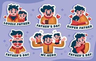 Sticker Set Of Father With Son And Daughter