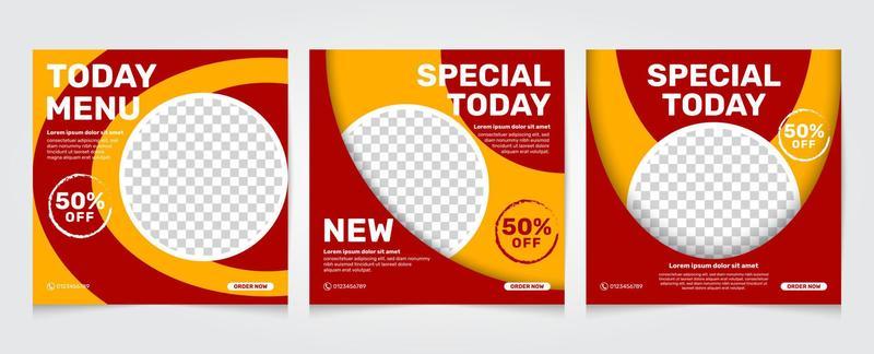 social media template design for food, square shape can be customized for post restaurant advertising and digital culinary promotion, red and orange background.