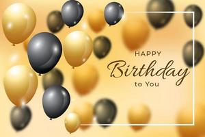 tarjeta de cumpleaños vectorial con fondo borroso de globos dorados y negros vector
