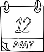 calendar hand drawn in doodle style. May 12. International Nurses Day, date. icon, sticker element for design. planning, business holiday vector