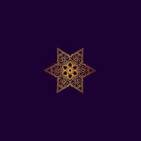 luxury line art mandala golden design background inlaid in purple background vector