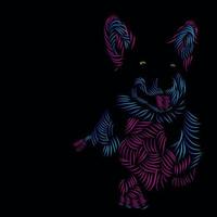 perro husky siberiano línea de mascotas retrato de arte pop diseño de logotipo colorido con fondo oscuro vector