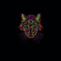 gato lince leopardo pantera tigre línea pop art potrait logo diseño colorido con fondo negro oscuro vector