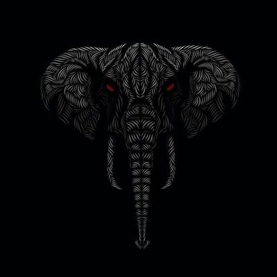 the elephant head face line pop art potrait logo colorful design with black dark background