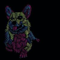 perro husky siberiano línea de mascotas retrato de arte pop diseño de logotipo colorido con fondo oscuro vector