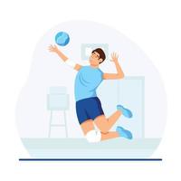 concepto de dibujos animados de jugador de voleibol de hombre vector