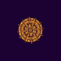 luxury line art mandala golden design background inlaid in purple background vector