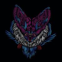 el lemur fox line pop art potrait logo diseño colorido con fondo oscuro vector