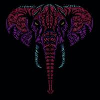 el elefante cabeza cara línea pop art potrait logo diseño colorido con fondo negro oscuro