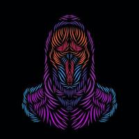 ángel de la muerte grim reaper line pop art potrait logo diseño colorido con fondo oscuro vector