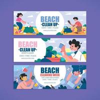 Beach Cleaning Volunteer Banner Set vector