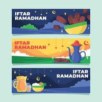 diseño de conjunto de banner de iftar de ayuno de eid vector